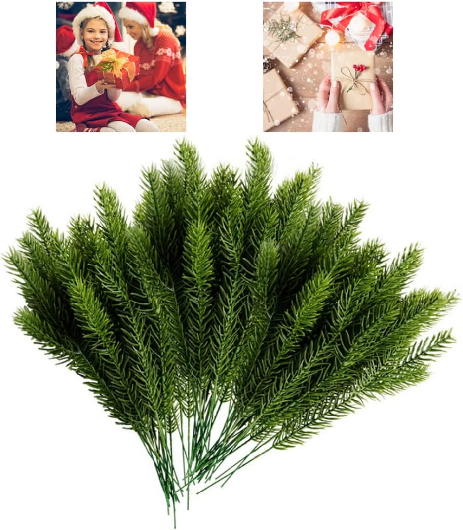 Artificial Pine Branches Fake Greenery Pine Needle Picks Plants for DIY Garland Wreath 60PCSArtificial Branch